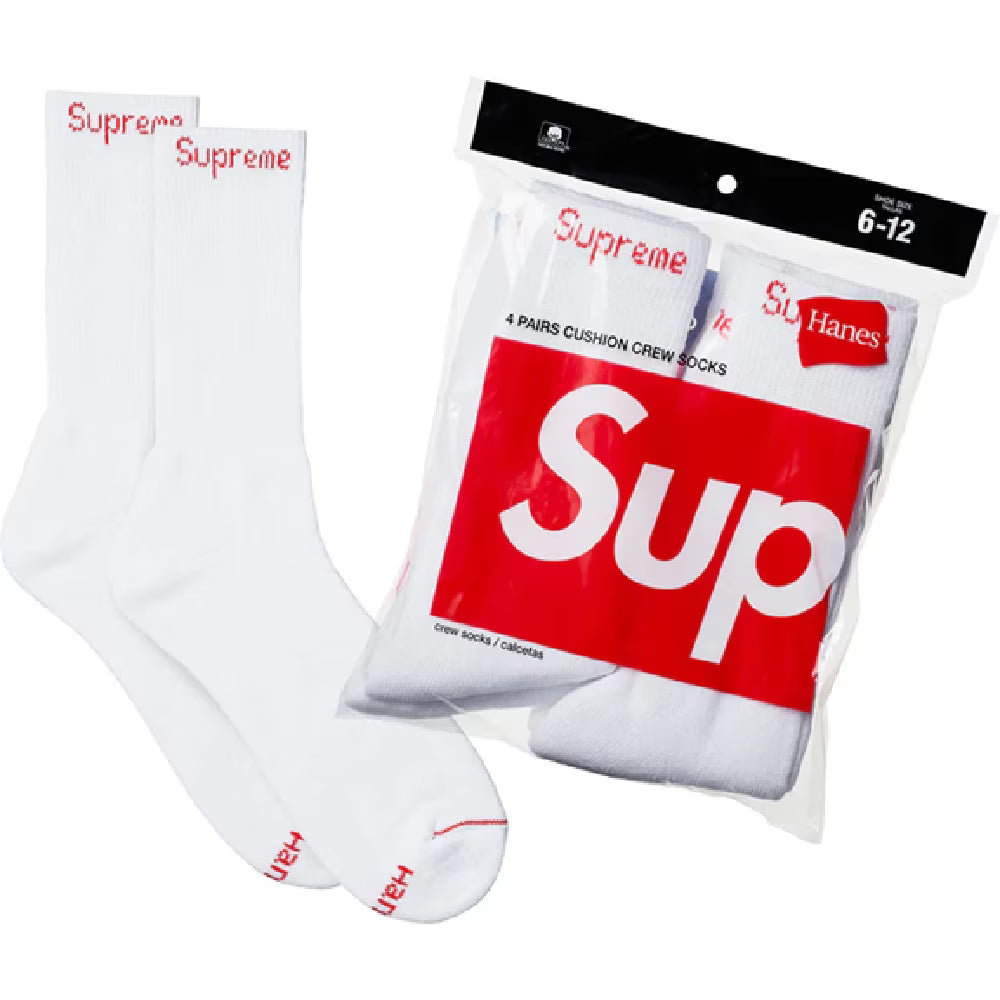 SUPREME®/HANES® CREW SOCKS (4 Pack) "WHITE”