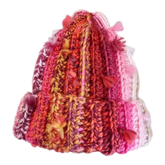 COLORBLOCK KNIT BEANIE “BERRY FLAME”