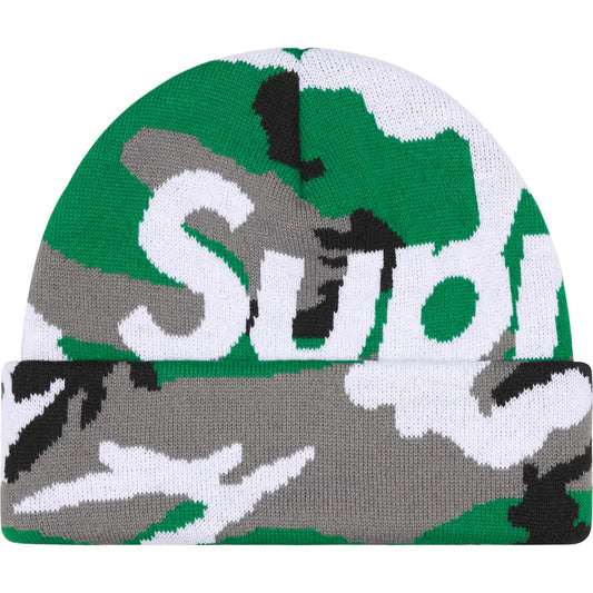 SUPREME BIG LOGO BEANIE GREEN CAMO